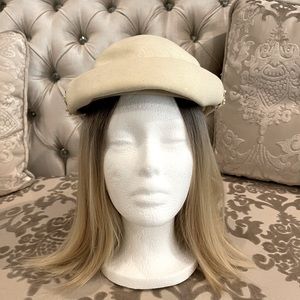 Vintage Ladies Janyth Roy New York Robozo Fur Felt Round Hat Pearls Rhinestones